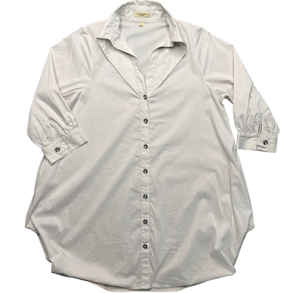 Burberry London Beige Cotton Poplin Oversized Cocoon Bubble Shirt Dress Small